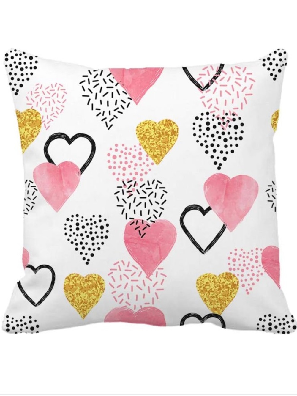 Heart Print Pink & Yellow Square Throw Pillow Cover